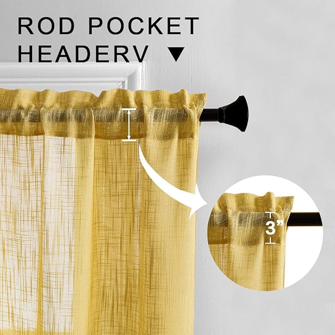Boho Fall Curtains for Kitchen Window Gold Decor Set of 2 Panels Short Tier Cafe Sheer Curtain Rod Pocket Dark Mustard Yellow Curtains for Bedroom Living Room Small Bathroom Shower 30 Inch Length