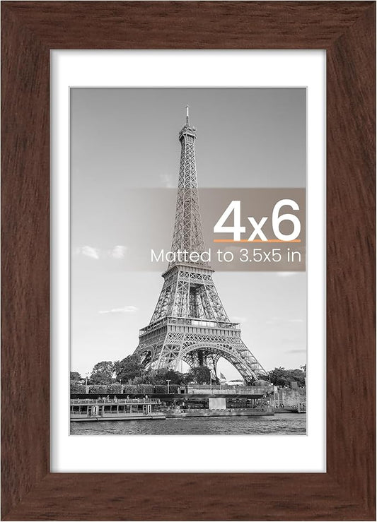 upsimples 4x6 Picture Frame, Display Pictures 3.5x5 with Mat or 4 x 6 Without, Wall Hanging Photo Frames, Brown, 1 Pack