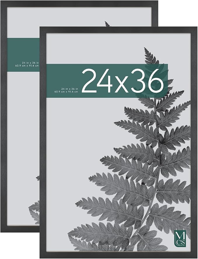 MCS Studio Gallery Movie Poster Frame 24x36 Black Woodgrain Engineered Wood, Vertical & Horizontal Wall Hanging Large Picture Frame for Photos, Artwork & Custom Posters (2-Pack)