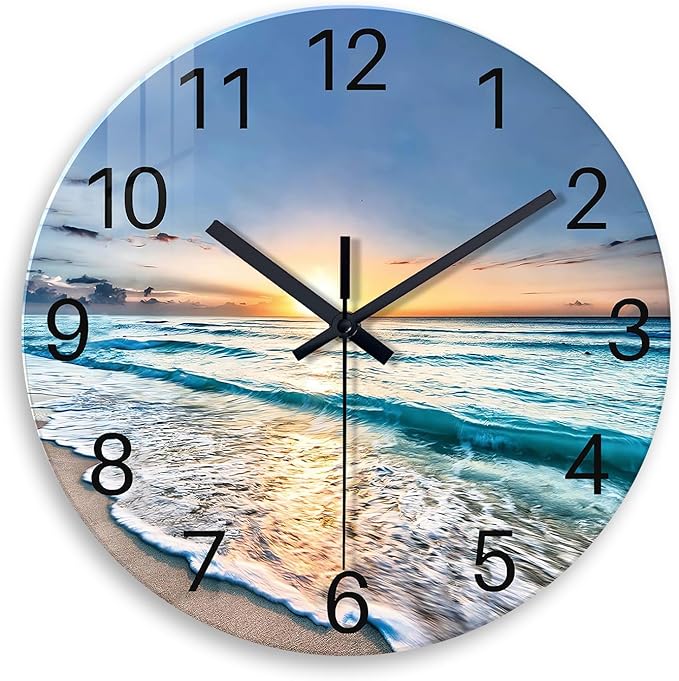 20 Inch Big Wall Clocks for Living Room Decor Analog Glass Wall Clock Non Ticking Beach Wall Clock Battery Operated