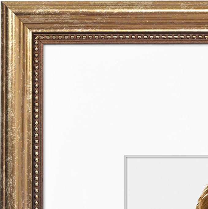 Americanflat Vintage Frames - 8x10 Picture Frame with Beaded Accents and Shatter-Resistant Glass - Use as 5x7 Frame or Display 8x10 Photos Without Mat - Heirloom Collection - Tabletop or Wall - Gold