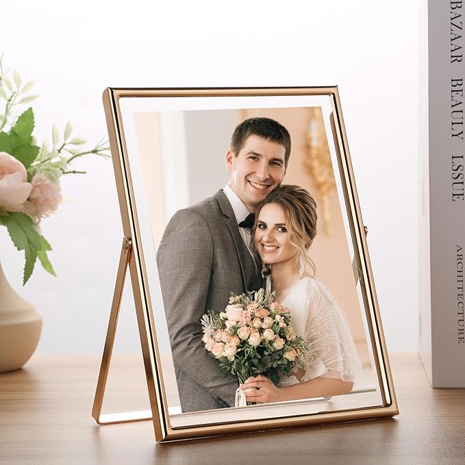 Gold 6??8?€??€?Floating Frame 2-Pack For Photo Sizes(3.5x5''4x6''5x7''),Classy Metal Floating Frame 5x7''Tabletop Shelf Photo Frames for Christmas,Wedding Party,Home or Office D??cor