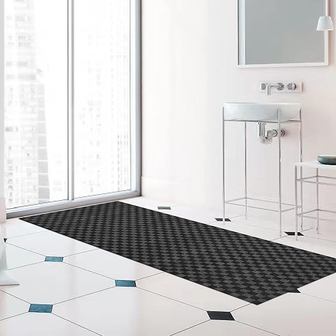 Runner Rug 4 ft x 17 ft Carpet Runners, Indoor/Outdoor Hallway Kitchen Entryway Bedroom Area Rugs with Non-Slip Rubber Backing, Garage mat, Checkered Black, Custom