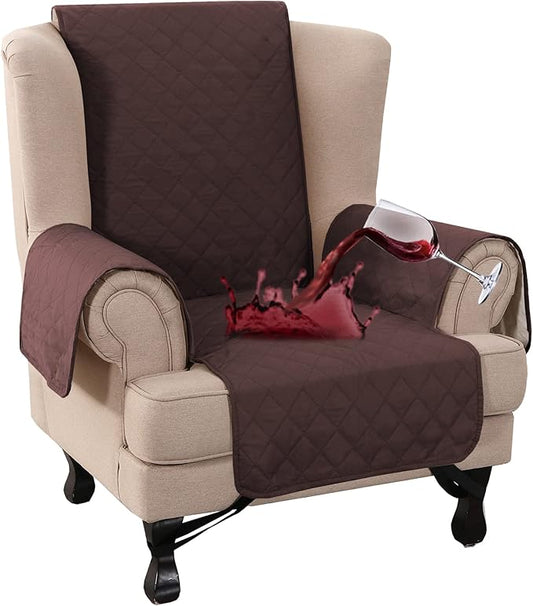 Turquoize 100% Waterproof Wing Chair Cover Wing Armchair Slipcovers Chair Couch Protector Triple Non-Slip Sofa Slipcover for Wing Chair Furniture Protector for Pets, Kids,Dog (Wing Chair, Brown)