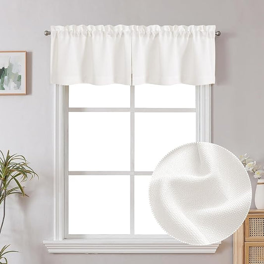 Chyhomenyc Valance for Windows, Faux Linen Slub Textured Small Valance for Kitchen Bathroom Basement, Yellowish Short Top Window Curtains for Bedroom, 30Wx14L inch, 2 Piece, Cream（prev. Ivory）