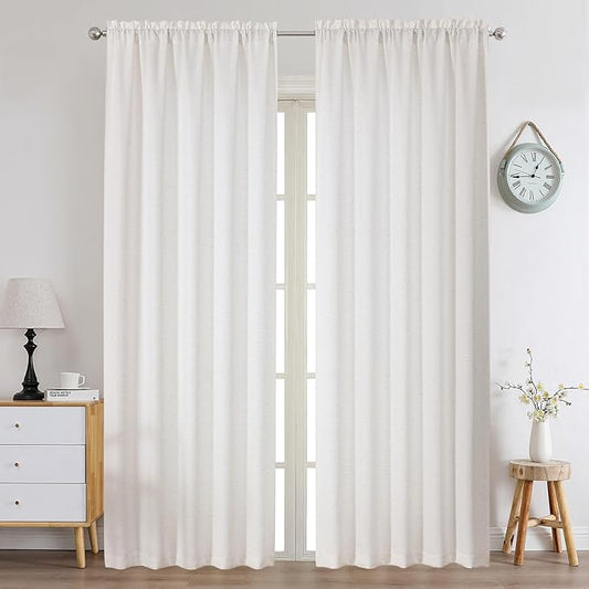 Chyhomenyc Natural Curtains 96 Inch Length 2 Panels Set, Faux Linen Textured Semi Light Filtering Soft Airy Farmhouse Window Curtain Drapes for Living Room Bedroom, 50Wx96L