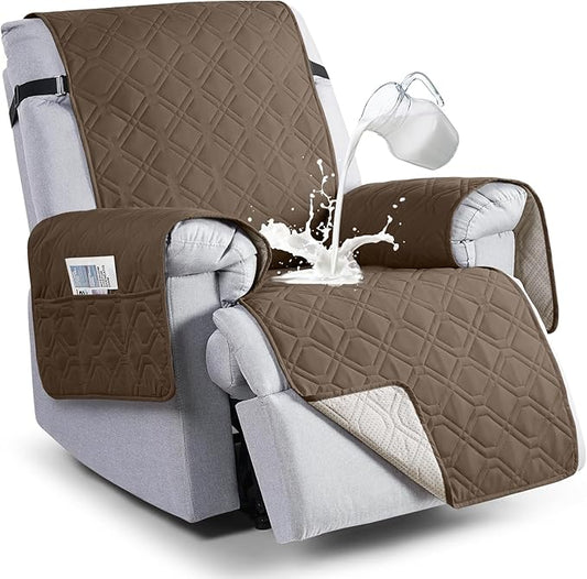 VANSOFY 100% Waterproof Recliner Chair Covers, Recliner Cover Non-Slip Dog Chair Cover Furniture Protector Washable Slipcover with Pocket, Elastic Straps for Pets, Dogs(Brown, 25")