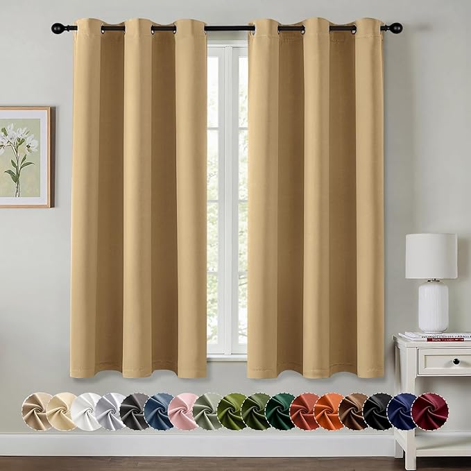 MIULEE Gold Blackout Curtains for Bedroom Living Room 54 Inches Long 2 Panels, Thermal Insulated Room Darkening Drapes Grommet Noise Reducing Light Blocking Window Treatments 40x54 Inch