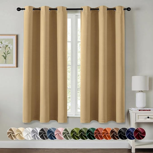 MIULEE Gold Blackout Curtains for Bedroom Living Room 54 Inches Long 2 Panels, Thermal Insulated Room Darkening Drapes Grommet Noise Reducing Light Blocking Window Treatments 40x54 Inch