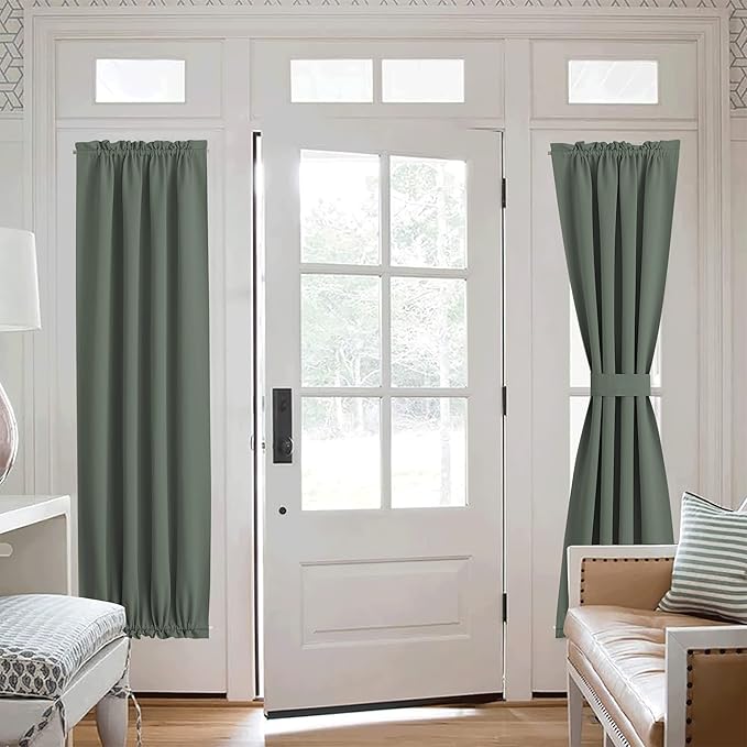 NICETOWN Sidelight French Door Room Darkening Curtain, Thermal Insulated Window Treatment Curtain for Narrow Glass Rod Pocket Door Cover with Tieback, 36 inch by 72 inch, Dark Mallard, 1 Panel