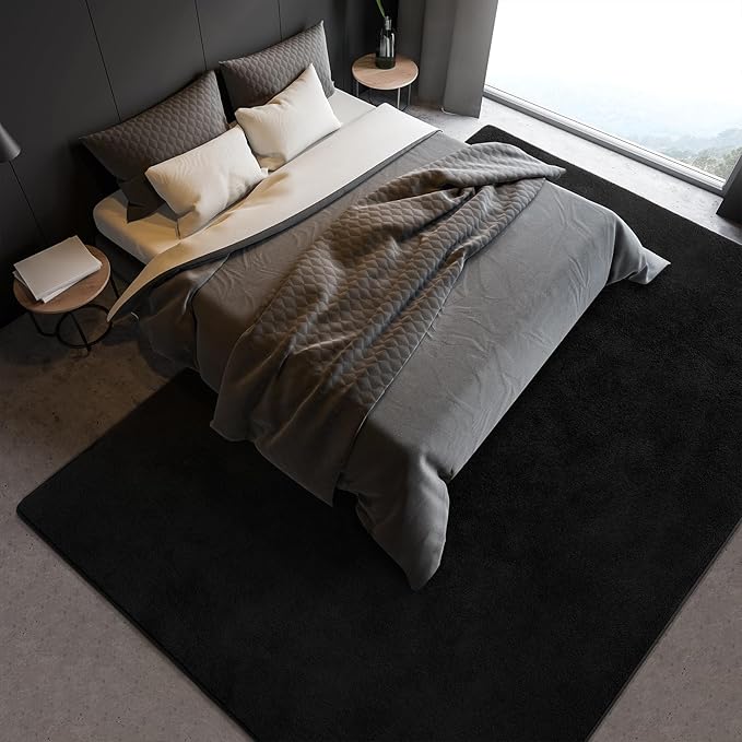 Soft Rugs for Living Room 6x9 Black, Minimalist Area Rug for Bedroom Nursery Dining Table Dorm, Large Throw Rugs for Men Boys Girls Kids Room Indoor Floor Carpets