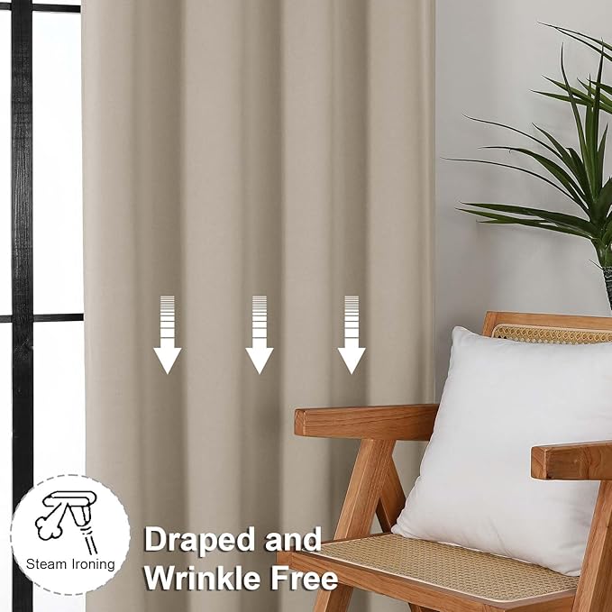 Simplebrand Biscotti Beige Blackout Curtains for Bedroom 102 Inches Long 2 Panels, Solid Thermal Insulated, Energy Saving Living Room Window Treatment Curtains Blackout Drapes, W50 x L102 Inch