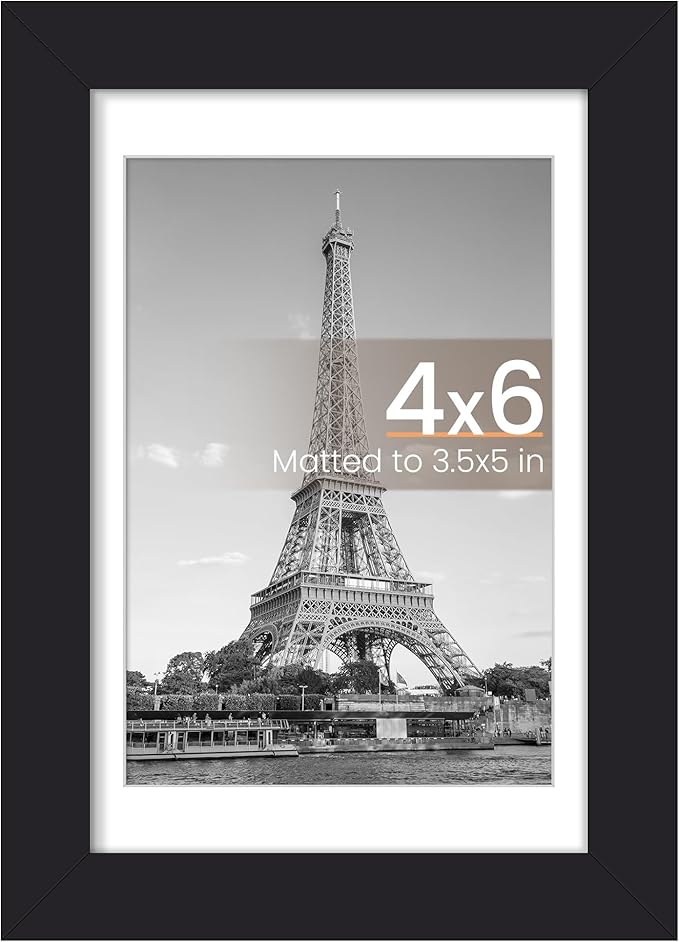 upsimples 4x6 Picture Frame, Display Pictures 3.5x5 with Mat or 4 x 6 Without, Wall Hanging Photo Frames, Black, 1 Pack
