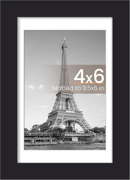 upsimples 4x6 Picture Frame, Display Pictures 3.5x5 with Mat or 4 x 6 Without, Wall Hanging Photo Frames, Black, 1 Pack