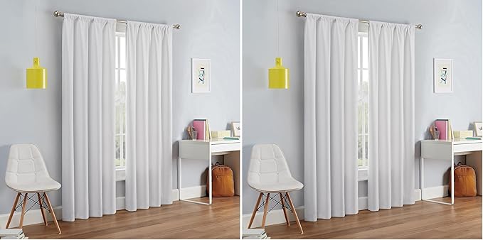 Eclipse Kendall Modern Blackout Thermal Rod Pocket Window Curtain for Bedroom or Living Room (1 Panel), 42" x 54", White (Pack of 2)
