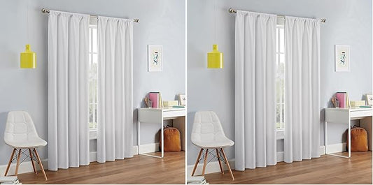 Eclipse Kendall Modern Blackout Thermal Rod Pocket Window Curtain for Bedroom or Living Room (1 Panel), 42" x 54", White (Pack of 2)