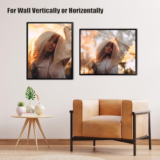 Egofine 22x28 Solid Wood Poster Frames Matted for 18x24 Set of 2 Black - with Acrylic Plexiglass Front, Hanging Picture Frames Vertically or Horizontally