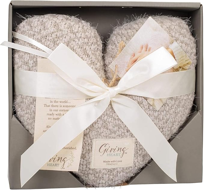 DEMDACO Giving Collection Gray Taupe Weighted Giving Heart - Weighted Heart Pillow for Bedding - Decorative Throw Pillow - Meaningful Gift Idea - Handmade - Luxurious, Soft & Cozy - 1.85 lbs