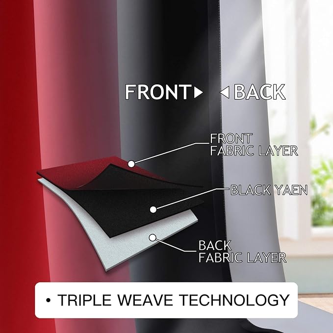 COSVIYA Curtains & Drapes Red and Black Curtains 90 inches Long 2 Panels, Grommet Polyester Light Blocking Ombre Window Curtains for Bedroom/Living Room,52x90 inches