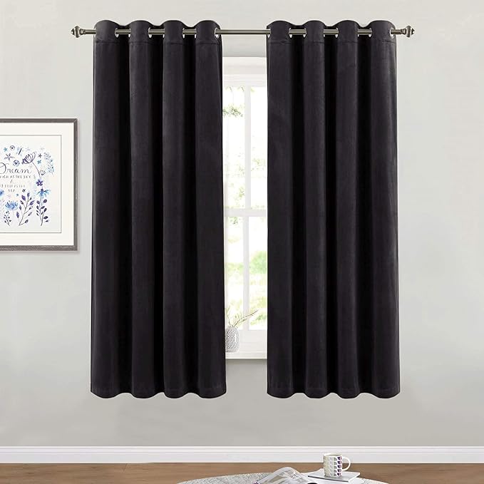 StangH Blackout Velvet Curtains for Bedroom - Super Soft Smooth Soundproof Velvet Drapes with Grommet Heat & Noise Reducing Window Covering for Study Room/Loft, W52 x L63, Black, 2 Pcs