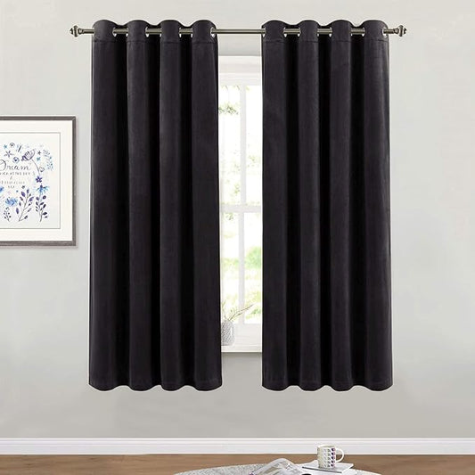 StangH Blackout Velvet Curtains for Bedroom - Super Soft Smooth Soundproof Velvet Drapes with Grommet Heat & Noise Reducing Window Covering for Study Room/Loft, W52 x L63, Black, 2 Pcs