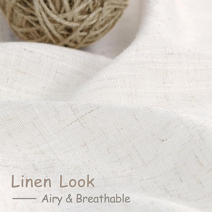 Ivory White Linen Curtains for Living Room 94 Inches Long Light Filtering Semi Sheer Curtain Back Tab Rustic Luxury Neutral Modern Farmhouse Decor Drapes for Bedroom Dinner Room 52x94, 2 Panels