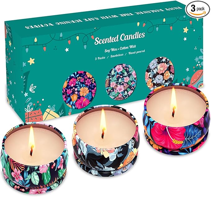 3 Pack Home Scented Candles - Strong Cloves, Roses & Freesias Candle, 2.5 Oz, 100% Soy, Non-Toxic, Small Candle Set for Aromatherapy & Gifts, Prizes for Adults, Baby Shower Prizes