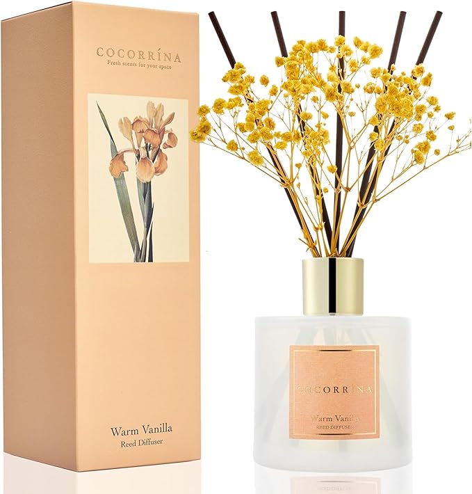 Cocorr??na Reed Diffuser - Warm Vanilla Scented Diffuser with 8 Sticks Home Fragrance Reed Diffuser for Bathroom Shelf Decor
