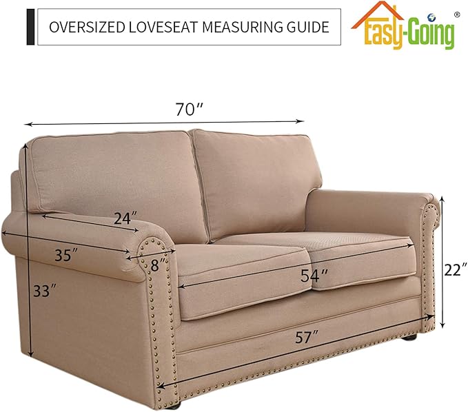 Easy-Going Stretch Oversized Loveseat Slipcover 1-Piece Sofa Cover Furniture Protector Couch Soft with Elastic Bottom for Kids Polyester Spandex Jacquard Fabric Small Checks Natural