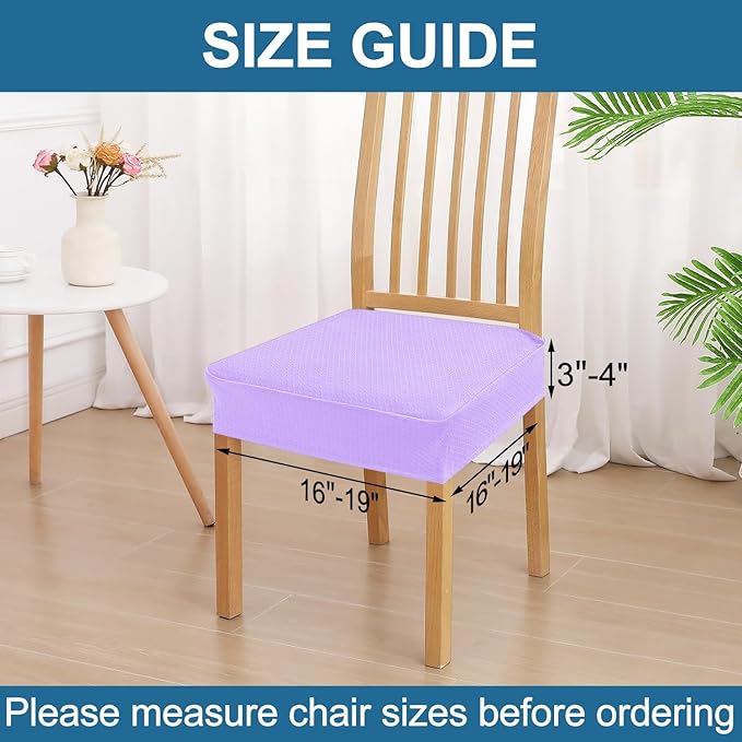 Smiry Waterproof Seat Covers for Dining Room Chairs Set of 8, Stretch Jacquard Removable Washable Chair Seat Slipcovers Protector, No Rear Covers, Lavender