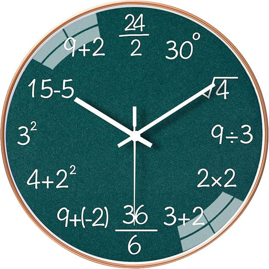 10 Inch Math Wall Clock Silent Non Ticking Movement Quality Quartz Wall Clock for Office Classroom/School/Home/Kitchen/Living Room Wall Decorations (Green)