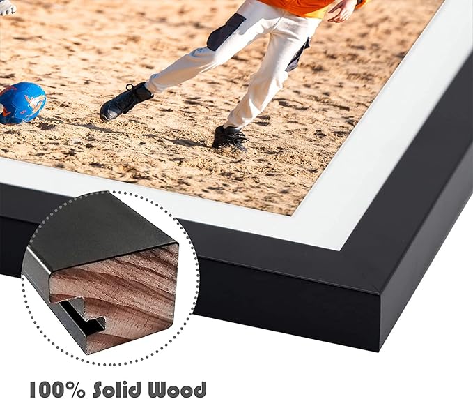 Golden State Art, Set of 2, 12x17 Black Wood Picture Frame - White Mat for 8x10 And 5x7 Photos - Tempered Glass, Sawtooth Hanger, Swivel Tabs - Wall Mounting - Great for Gift