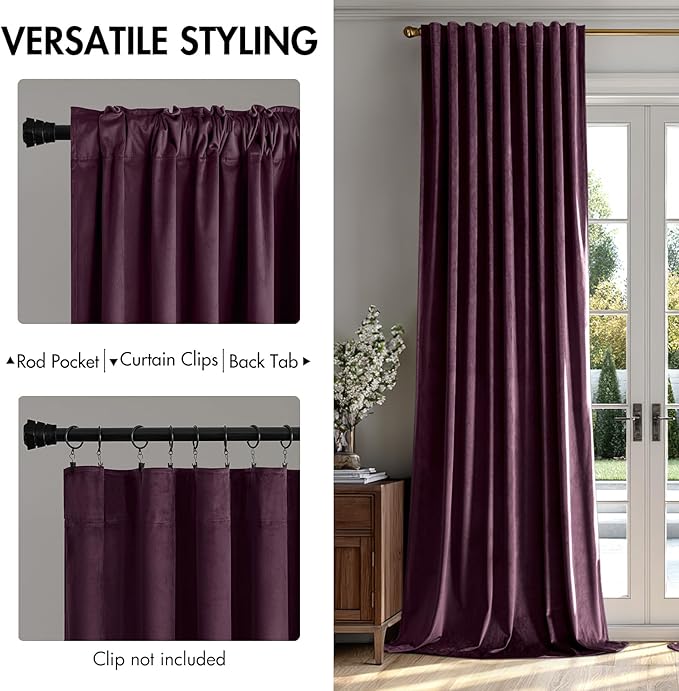 MIULEE Dark Purple Velvet Curtains 84 inches - Luxury Blackout Curtains for Bedroom Living Room Thermal Insulated Super Soft Window Drapes Rod Pocket & Back Tab, W52 x L84 inches, 2 Panels