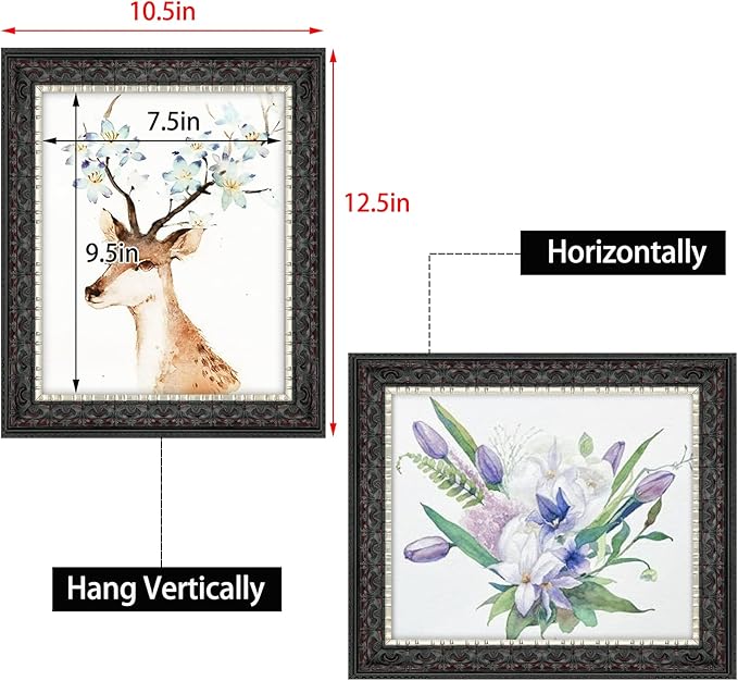 Golden State Art, 8X10 Ornate Finish Photo Frame, Black with Silver & Burgundy Color, Real Glass