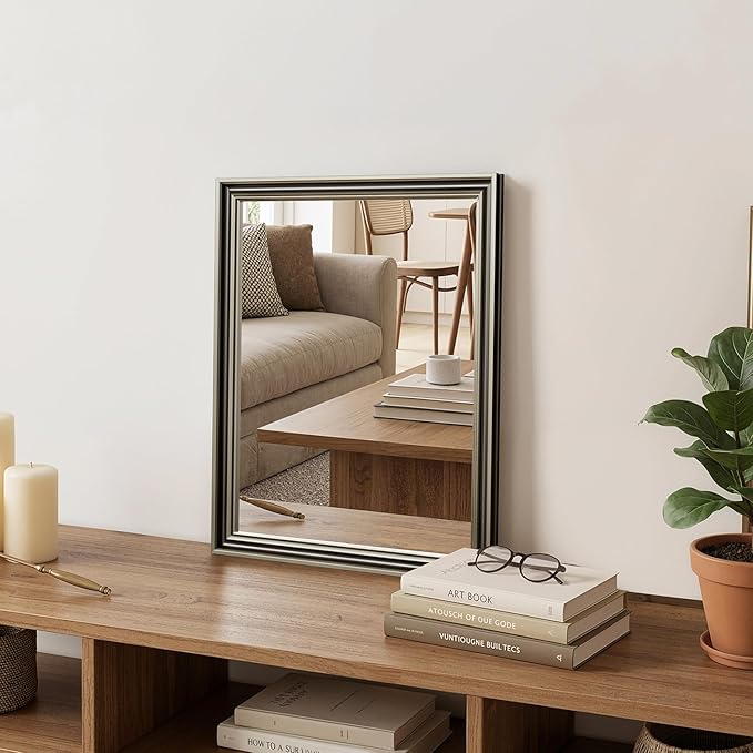 Retro Copper Effect Framed Wall Mirror, 16x20 Rectangle Mirror, Anti-desilvering Tempered Glass, Sustainable& Sturdy Frame, Farmhouse Mirror, Anti-Rust, 3min Fast Setup for Bathroom Living Room