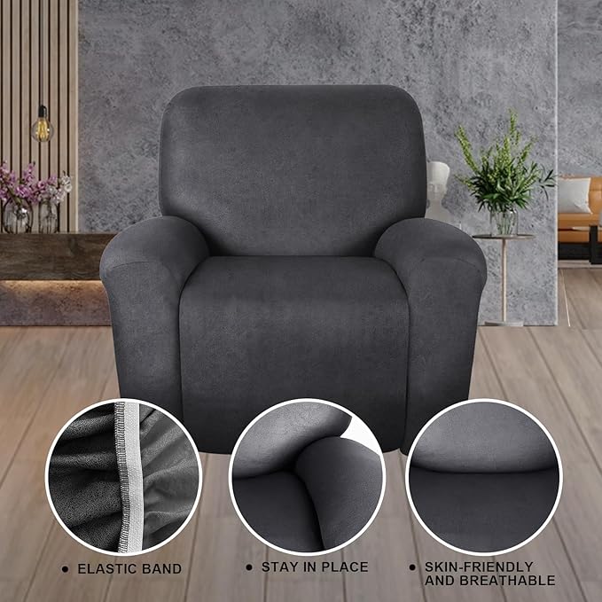 ANARACHON Leather Look Recliner Chair Covers Stay in Place 4-Piece Recliner Slipcovers for Reclining Chair Furniture Protector Spandex Fabric Washable (X-Large, Dark Gray)