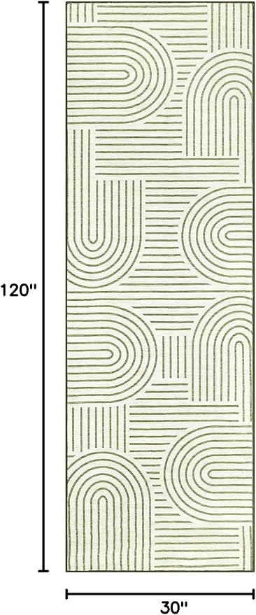 ROYHOME Modern Rug 2.5x10 Runners for Hallways, Abstract Kitchen Runner Rugs Non Slip Bath Runner, Rainbow Washable Rug for Bedroom, Soft Long Rugs for Entryway Bathroom Laundry Dorm, Green