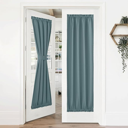 NICETOWN French Door Curtains Rod Pocket Thermal Blackout Curtain Glass Window, Kitchen and Patio Doors for Privacy, 36 X 72 Inches Long, 1 Panel with Tieback, Greyish Blue