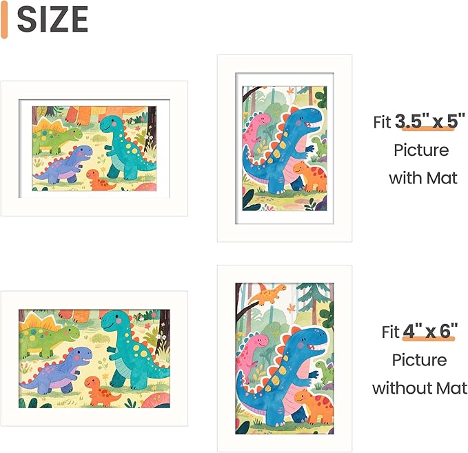 upsimples 4x6 Picture Frame, Display Pictures 3.5x5 with Mat or 4 x 6 Without, Wall Hanging Photo Frames, White, 1 Pack
