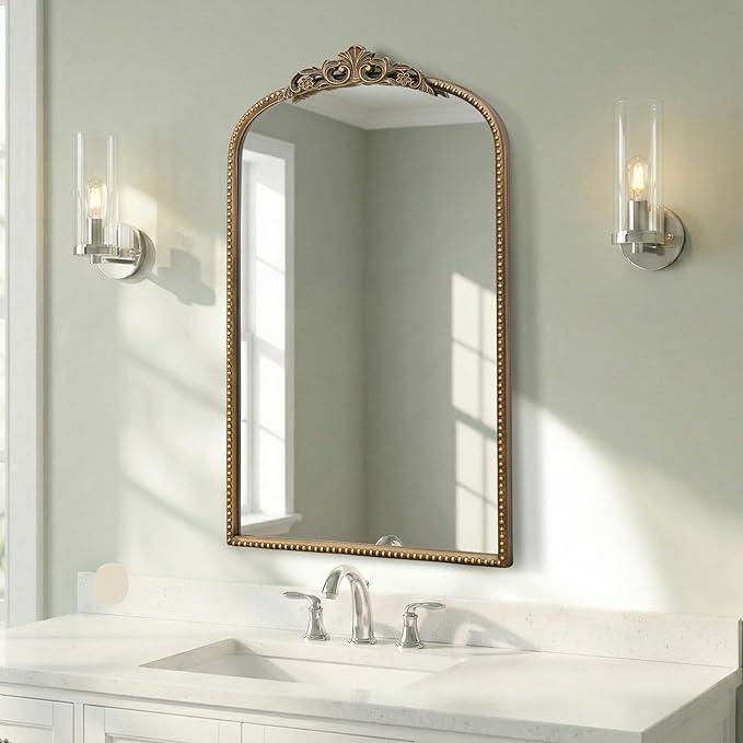 Micasso Vintage Wall Gold Mirror: 31"x 19" French Baroque Antique Mirror - Traditional Ornate Decorative Arched Mirrors for Wall/Bathroom/Entryway/Fireplace/Hallway - Home Decor for Living Room
