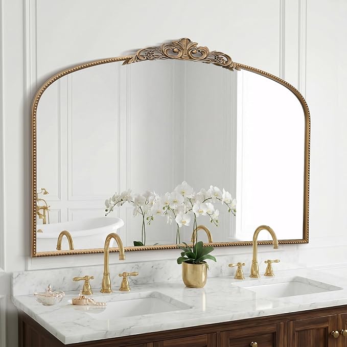Micasso Large Vintage Gold Mirror: 48"x 33" French Baroque Antique Mirror - Traditional Ornate Decorative Wall Mounted Arched Mirrors for Wall/Mantel/Entryway/Hallway - Home Decor for Living Room
