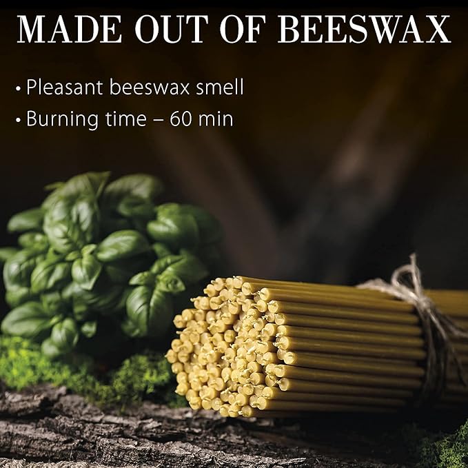 Danilovo Pure Beeswax Candles - Honey-Scented, Decorative Thin Taper Candles - Ideal for Birthday Decoration or Church Prayers - Drip Free, Tall & Smokeless Pack of 400 pcs, 7.3 x 0.24 inch