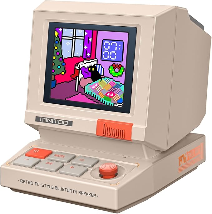 Divoom MiniToo Retro PC-Style Computer Speaker, Smart Pixel Screen with DIY Faces, Bluetooth & USB Audio, Alarm/White Noise Clock, Desk Setup Gift for Bedroom, Office & Gaming