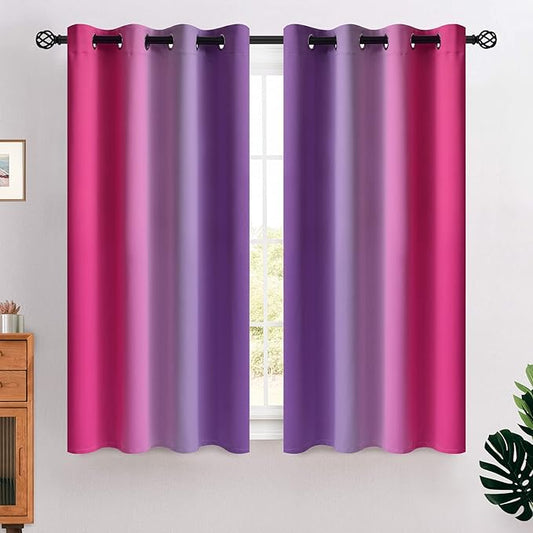 COSVIYA Grommet Ombre Room Darkening Curtains 54 inches Length for Kids/Girls Bedroom, Polyester Light Blocking Pink and Purple Gradient Window Drapes/Curtains for Living Room,2 Panels, 52x54 inches