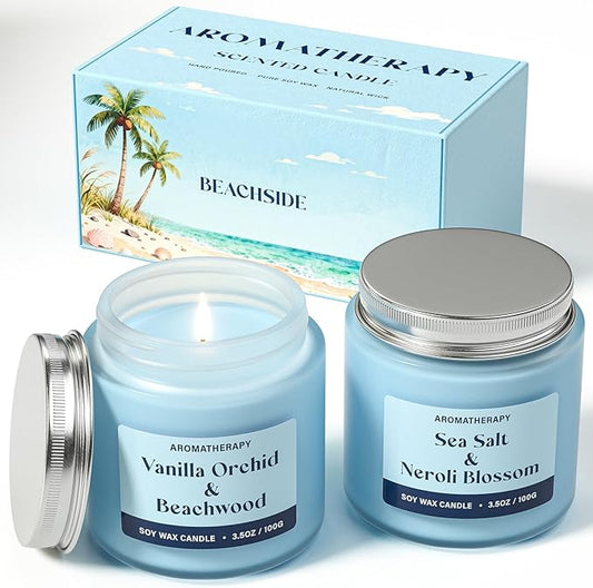Summer Scented Candles Gifts for Women, Soy Candle Gift Set, 2 Pack Fresh Summer Aromatherapy Candles for Relaxing & Home Decor