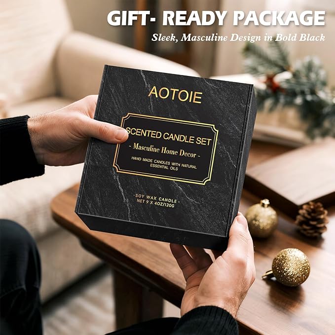 Mens Scented Candle Gift Set, 9 Pack Candles for Men, 36 oz Soy Candle, 200+ Hours Burn Time, Aromatherapy Gifts for Dad, Boyfriend, Husband for Christmas, Valentines Day, Father’s Day, Birthday