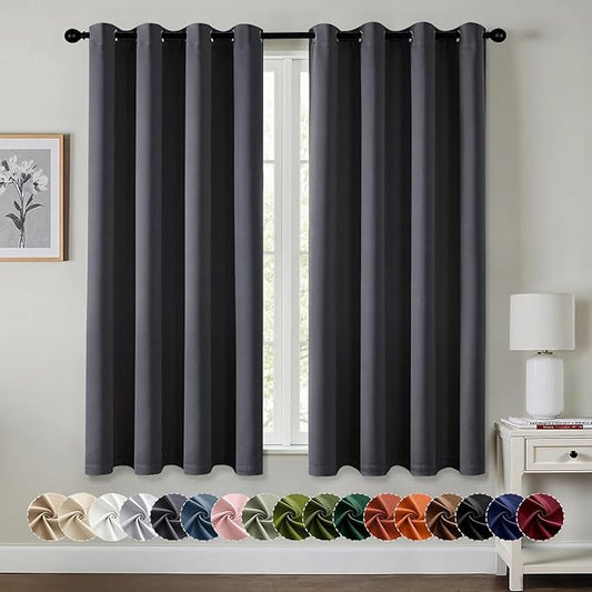 MIULEE Dark Grey Blackout Curtains for Bedroom Living Room 63 Inches Long 2 Panels, Thermal Insulated Room Darkening Drapes Grommet Noise Reducing Light Blocking Window Treatments 50x63 Inch