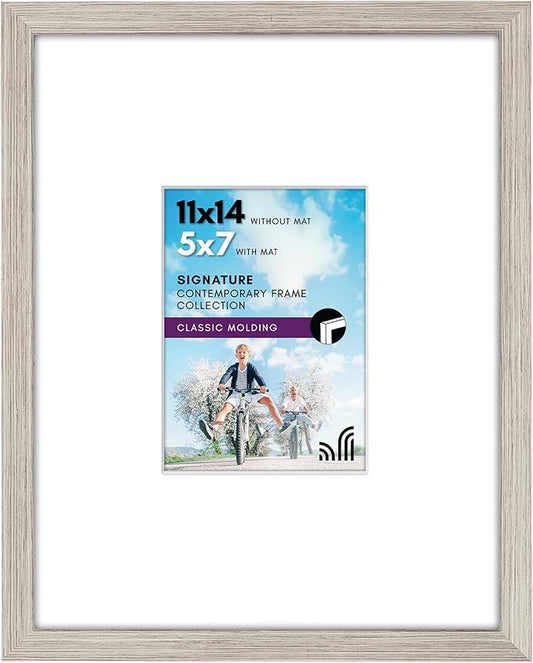 Americanflat 11x14 Picture Frame with Shatter-Resistant Glass - Use as 5x7 Frame with Mat or Display 11x14 Photo Without Mat - Signature Collection - Picture Frames for Wall Display - Driftwood