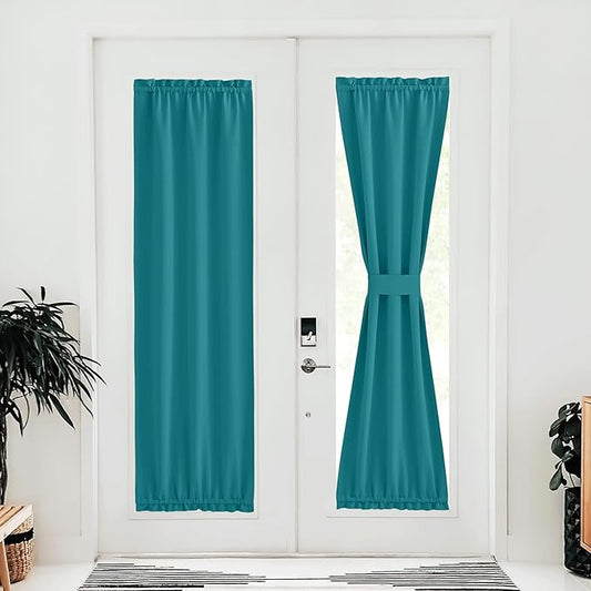 NICETOWN Blackout Curtain Panel for Front Door Kitchen Window Curtains Thermal Insulated Rod Pocket Drapes for Glass Storm Door with Tieback W25 x L80, Peacock Teal, 1 Panel