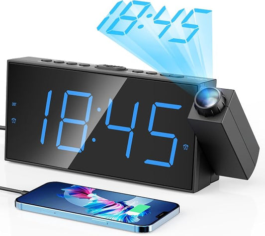 Mesqool Digital Projection Alarm Clock with Dual Alarms, 5 Levels Dimmer | 180° Rotatable Projector,12/24H & DST, Large LED, Snooze, with Battery Backup, Loud Alarm Perfect for Heavy Sleepers by Mesqool